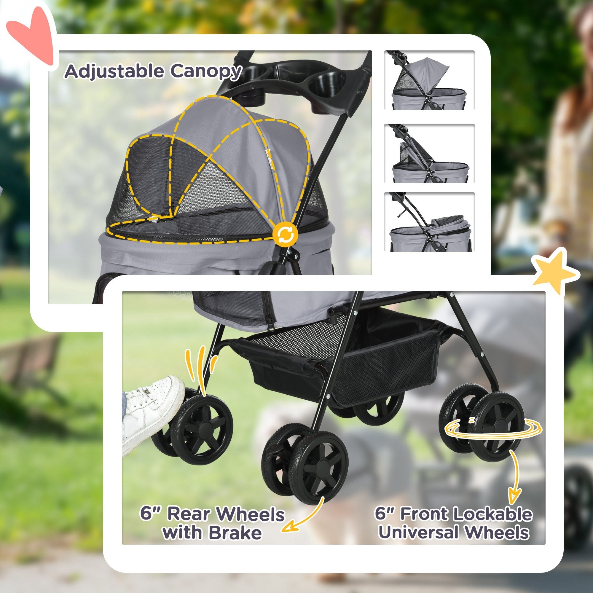 PawHut Foldable Dog Stroller with 4 Wheels