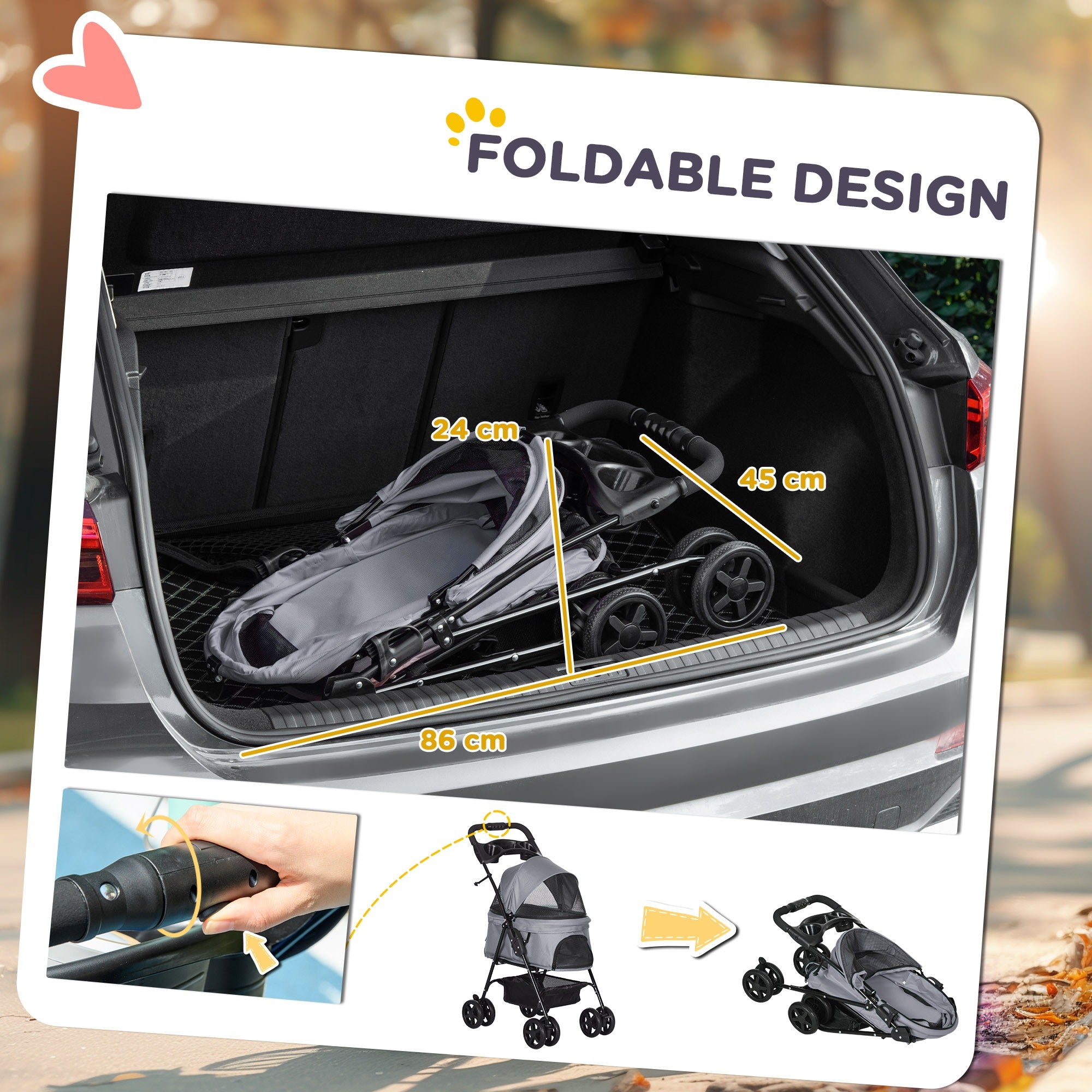 PawHut Foldable Dog Stroller with 4 Wheels