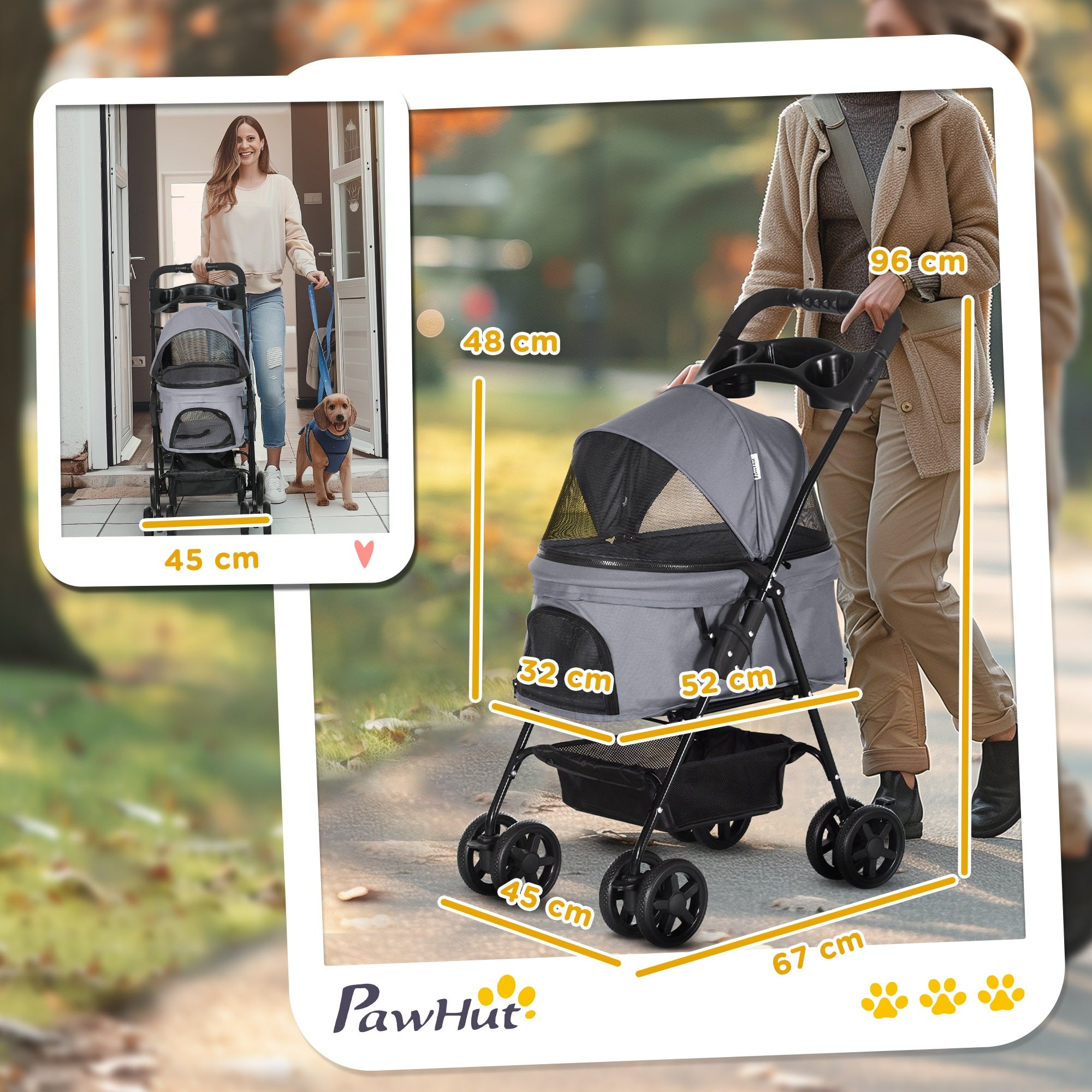 PawHut Foldable Dog Stroller with 4 Wheels